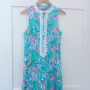 Lilly Pulitzer Aqua Multi Floral Sleeveless flare Dress
